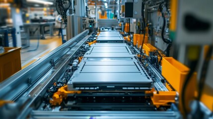 Technicians assembling electric vehicles workshop photography indoor closeup electric vehicle assembly