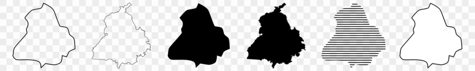 Punjab Map Black | Indian State Border | State Country | Transparent Isolated | Variations