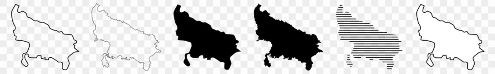 Uttar Pradesh Map Black | Indian State Border | State Country | Transparent Isolated | Variations