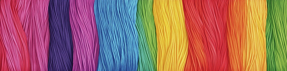 Colorful seamless rainbow wallpaper with woven yarn strings. Generative AI