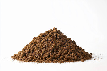 Small pile of earthy soil on a clean white background. Generative AI