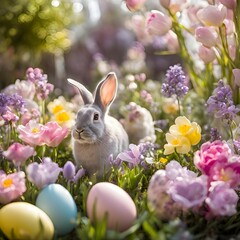 Fototapeta premium easter bunny and easter eggs