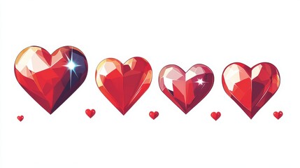 Four Gemstone Hearts Displaying Gradual Diminution