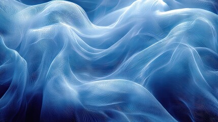 Obraz premium Ethereal Blue Fabric Waves Flowing Smoothly in Soft Light with Gentle Curves and Texture