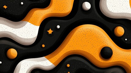 Obraz premium Abstract Waves in Black and Orange with White and Circular Elements in a Modern Design
