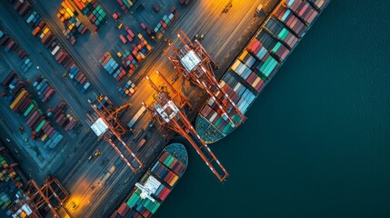 Cargo ships awaiting unloading busy port maritime scene urban environment aerial view trade and logistics