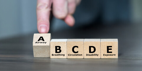 Cubes form the expression ABCDE. Symbol for the medical ABCDE (Airway, Breathing, Circulation,...
