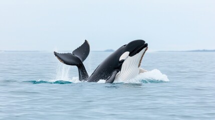 Orca breaching in ocean