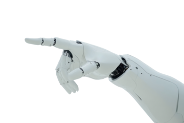 Robotic hand pointing his finger, isolated background