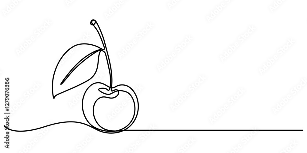 Poster cherry minimalistic design. hand drawn sketch, cherry outline icon. continuous one line drawing. vec