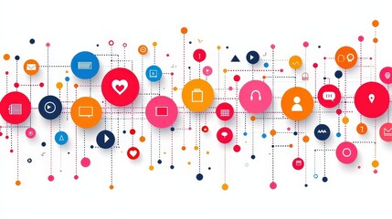 Colorful Circle Icons Representing Social Media, Communication, and Technology Connections