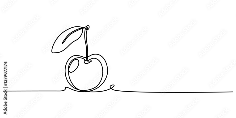 Poster cherry minimalistic design. hand drawn sketch, cherry outline icon. continuous one line drawing. vec