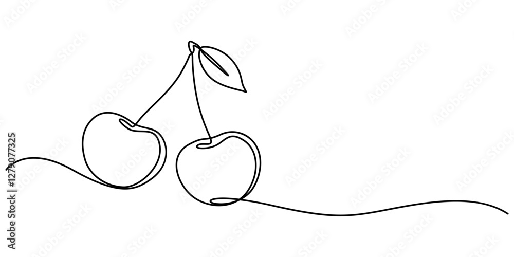 Poster cherry minimalistic design. hand drawn sketch, cherry outline icon. continuous one line drawing. vec