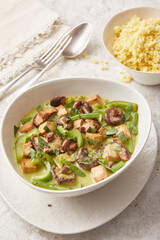 Green Bean Mushroom and Green Pepper Coconut Curry with Millet