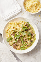 Green Bean Mushroom and Green Pepper Coconut Curry with Millet