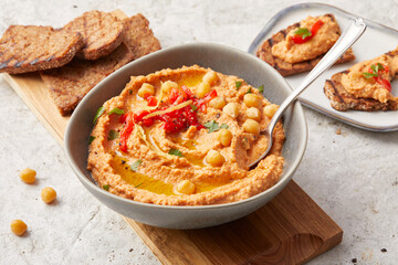 Tomato and Pepper Hummus with Toast