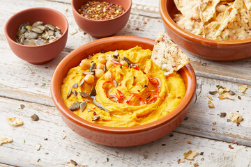 Pumpkin Hummus with Chips