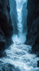 Naklejka premium Dramatic waterfall cascading through a steep, rocky canyon passage
