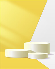 3D Podium in Yellow and White Background. 3D Podium for Product DIsplay