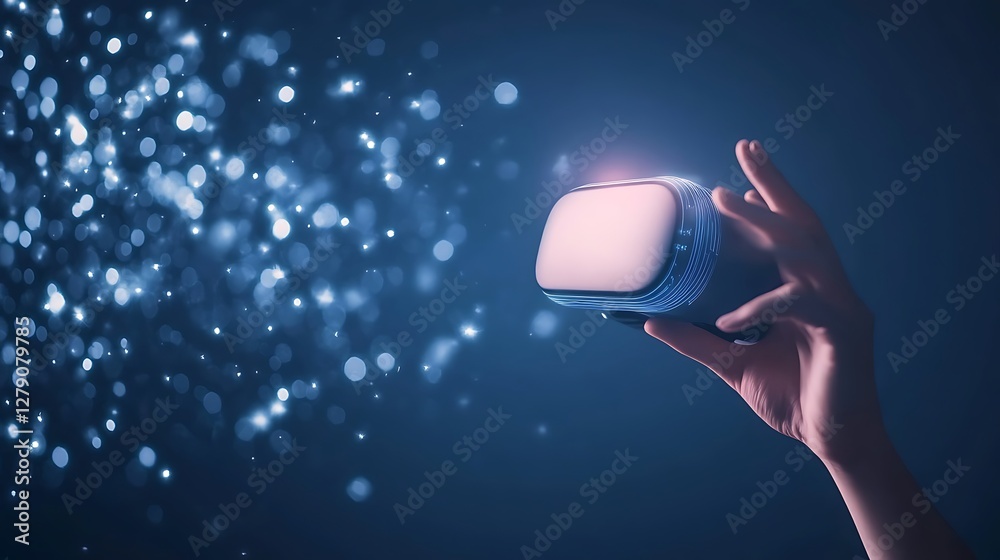 Poster a vibrant virtual reality interface featuring a glowing futuristic design.