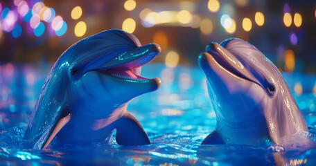 Two Dolphins Performing The Water