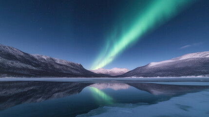 Fototapeta premium Stunning northern lights display over frozen lake arctic region landscape photography nighttime nature's beauty