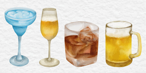 watercolor alcohol beverage drink clip art element beer, liquor, cocktail