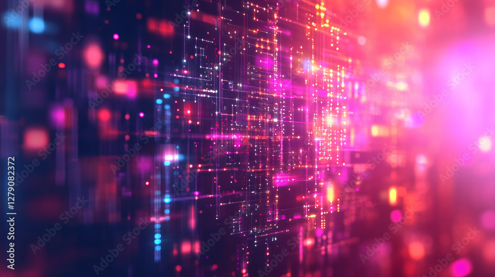 Aufkleber Glowing digital network pulsing with vibrant data streams, representing futuristic technological communication and interconnected digital landscape