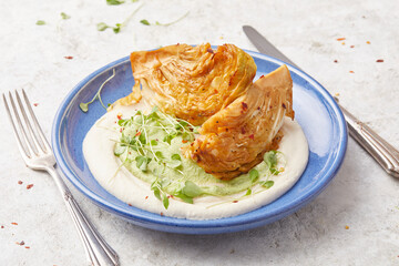 Roast Cabbage Wedges with Bean Puree and Coriander