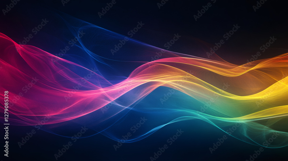 Poster Creating a vibrant and dynamic design, colorful waves flow gracefully against a dark background, radiating energy and motion