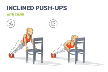 Fototapeta premium Inclined PushUps with Chair Two-Step Exercise Guide