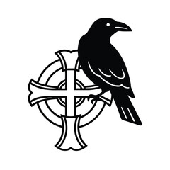 Celtic Cross, Raven, Symbol, Gothic, Bird, Death, Mystery, Silhouette, Monochrome, Illustration