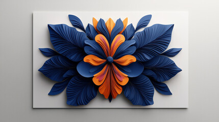 Delicate floral design with blue and orange leaves
