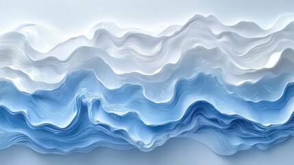 Obraz premium Abstract Paper Waves in Shades of Blue and White, Textured Paper Art for Modern Decor