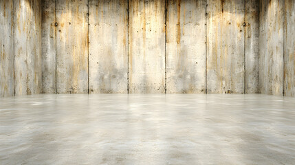 Empty concrete room, rustic walls, light beams, interior design
