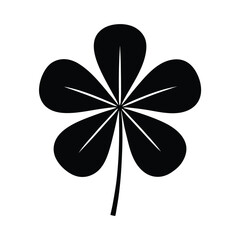 Fiveleaf Clover, Black Silhouette, Botanical Illustration, Lucky Charm, Nature Symbol