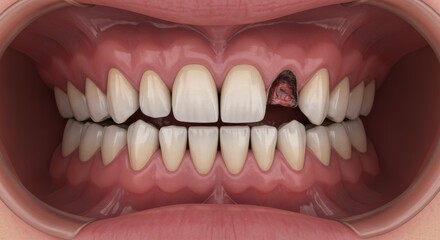 Advanced Periodontitis: Severe Gum Recession and Tooth Decay Illustration