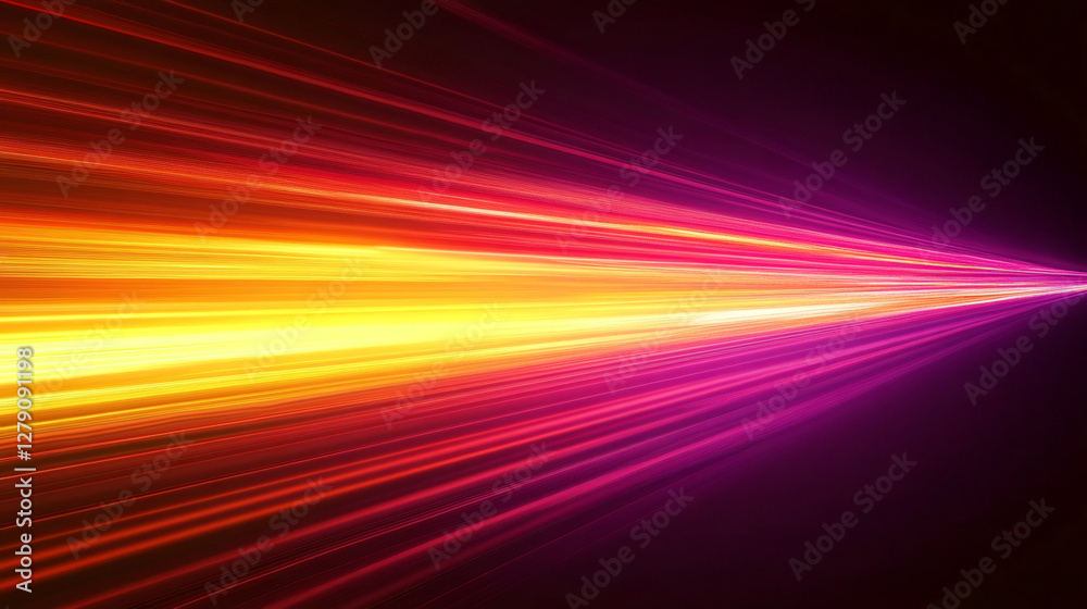 Poster Vibrant light streaks converging dynamically toward luminous central point against deep interstellar darkness