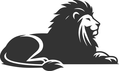 A lion lying down, resting peacefully vector animal silhouette