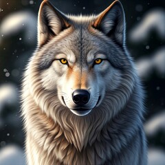 Lone Wolf in the Snowy Forest