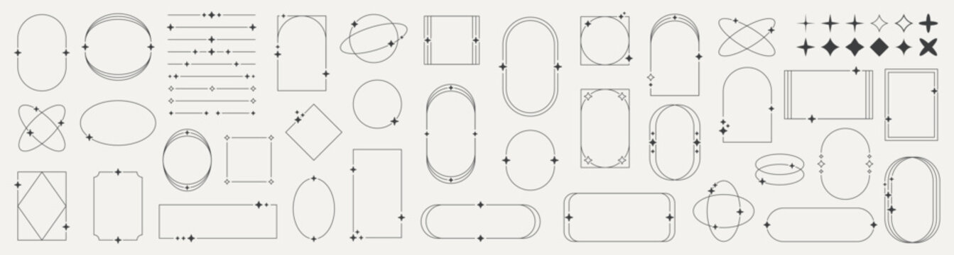 Fototapeta Set of modern minimalist elements. Minimalist aesthetic line. frames with stars shapes. Vintage, advertisement, commercial banner, poster, leaflet, billboard, sale. Collection trendy halftone vector.