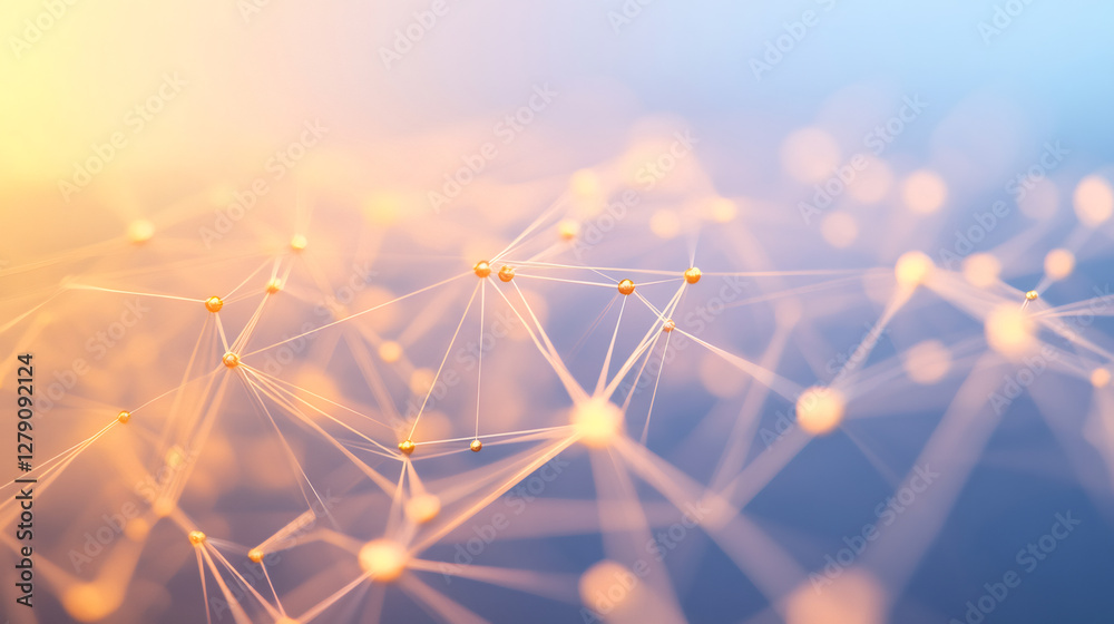 Aufkleber Golden dots connecting dynamically, forming luminous digital plexus network representing technological innovation and global interconnectivity