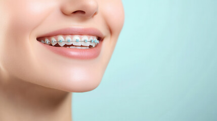 Obraz premium Braces adjustment smile transformation dental clinic portrait calm environment close-up orthodontics care
