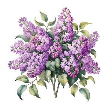 purple lilac flowers watercolor style clip art preview