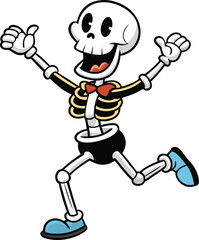 Skeleton dancing cartoon vector illustration for Halloween, spooky themes, party, fun, and festive designs, perfect for animated, playful, and seasonal graphic projects.