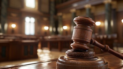 Justice Was Served in the Courtroom, Featuring the Gavel and a Portrait of a Judge