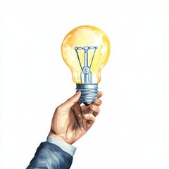 A hand holds a glowing light bulb, symbolizing ideas, innovation, and creativity.