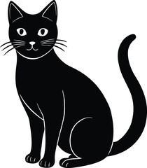 Black cat silhouette vector illustration, spooky feline clipart, Halloween cat icon, scary pet design, minimalist black cat, animal vector art for decorations and logos.