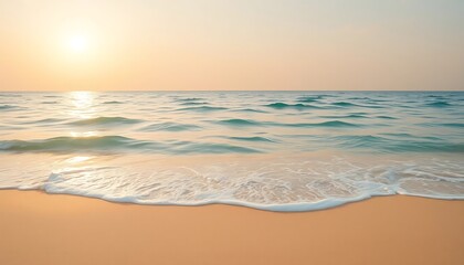 Obraz premium Calm Ocean Wave Washing Ashore at Sunset on Sandy Beach
