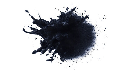 Black ink splash, dynamic art element, expressive fluidity, perfect for creative design projects or artistic backgrounds. Isolated on white background or PNG